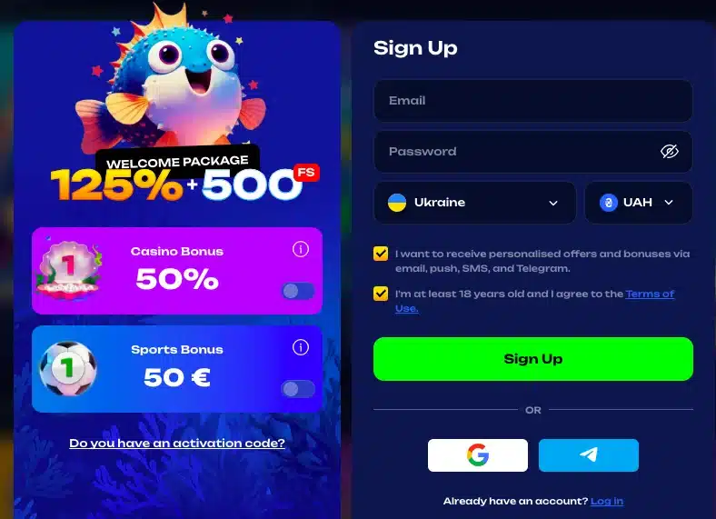 реєстрація Fugu Casino